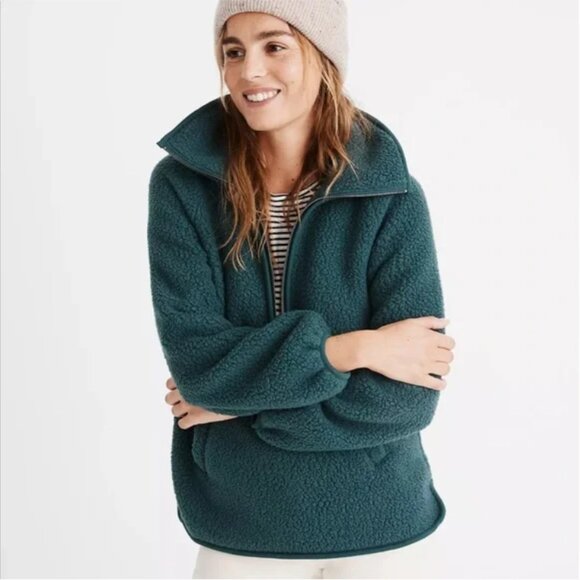 NWT Madewell Polartec Fleece Half-Zip Jacket XS Smokey Spruce - Picture 1 of 7